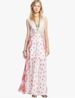 Free People victorian Love magnolia cream and red floral Lace Maxi Dress