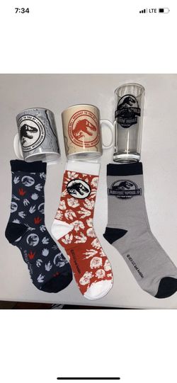 ($10 Each Set) NEW Jurassic World Glass Tumbler Sock Set & coffee Mugs gift