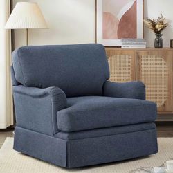Dark blue fabric swivel accent arm chair