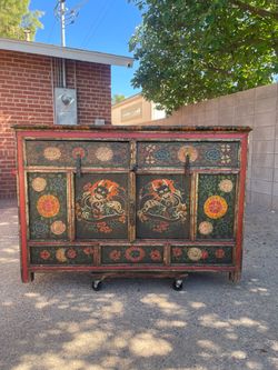 Antique Tibetan Style Hand Painted Dragon Cabinet – Asian Folk Art
