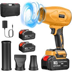 Cordless Leaf Blower, Powerful Handheld Electric Blower with 2×2.0Ah Batteries & Charger, 600,000 RPM, Extended Nozzle, Lightweight Leaf Blowers for P