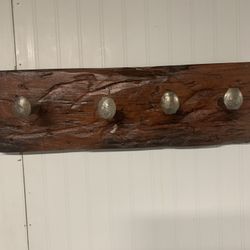 Distressed Wood Coat Rack. 