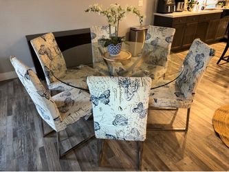 Round Glass Dining Table with 6 Chairs