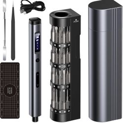 Rechargeable Cordless Screwdriver Kit, Precision Repair Tool Kit with Bits, LED Lights, Charging Cable, Carrying Case, for Watches, Phones, Glasses