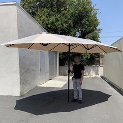 (New) $95 Large 15 FT Double Sided Umbrella Outdoor Patio, Tan color (Weight base not included) 