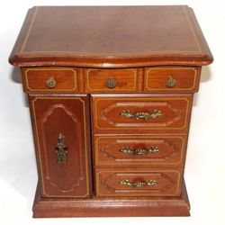 Vintage Wooden Jewelry Armoire Cabinet With Drawers & Mirror Organizer
