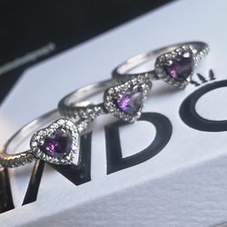 Pandora Elevated  Purple Heart Ring Sz 6,7,8,9 