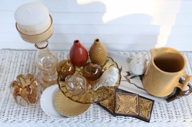 Ceramic and Glass Fall Colors Set - Floats, Vases, Pitchers, Candle Holders, Platters