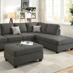 Grey Sectional With Chaise And Ottoman