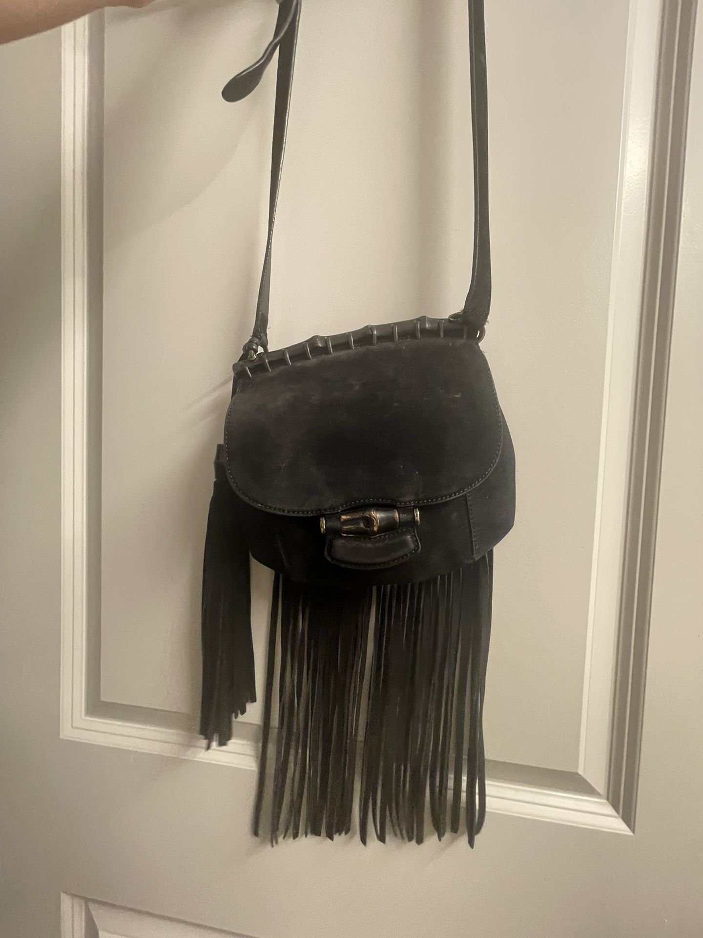 Gucci velvet Black Nouveau Fringe Crossbody Bag