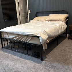 Queen Size Metal bed And Nightstand 