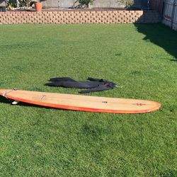Longboard and wetsuit