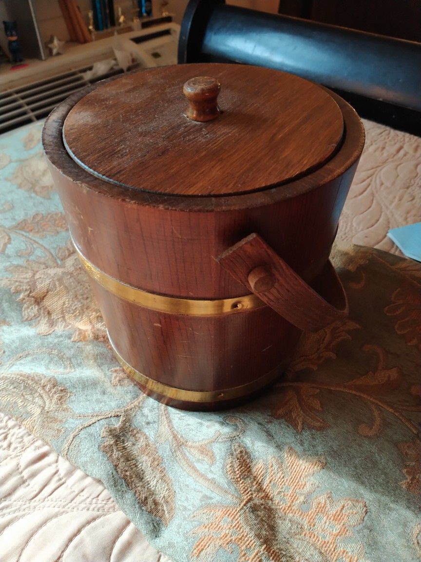 Antique Wooden And Brass Ice Bucket