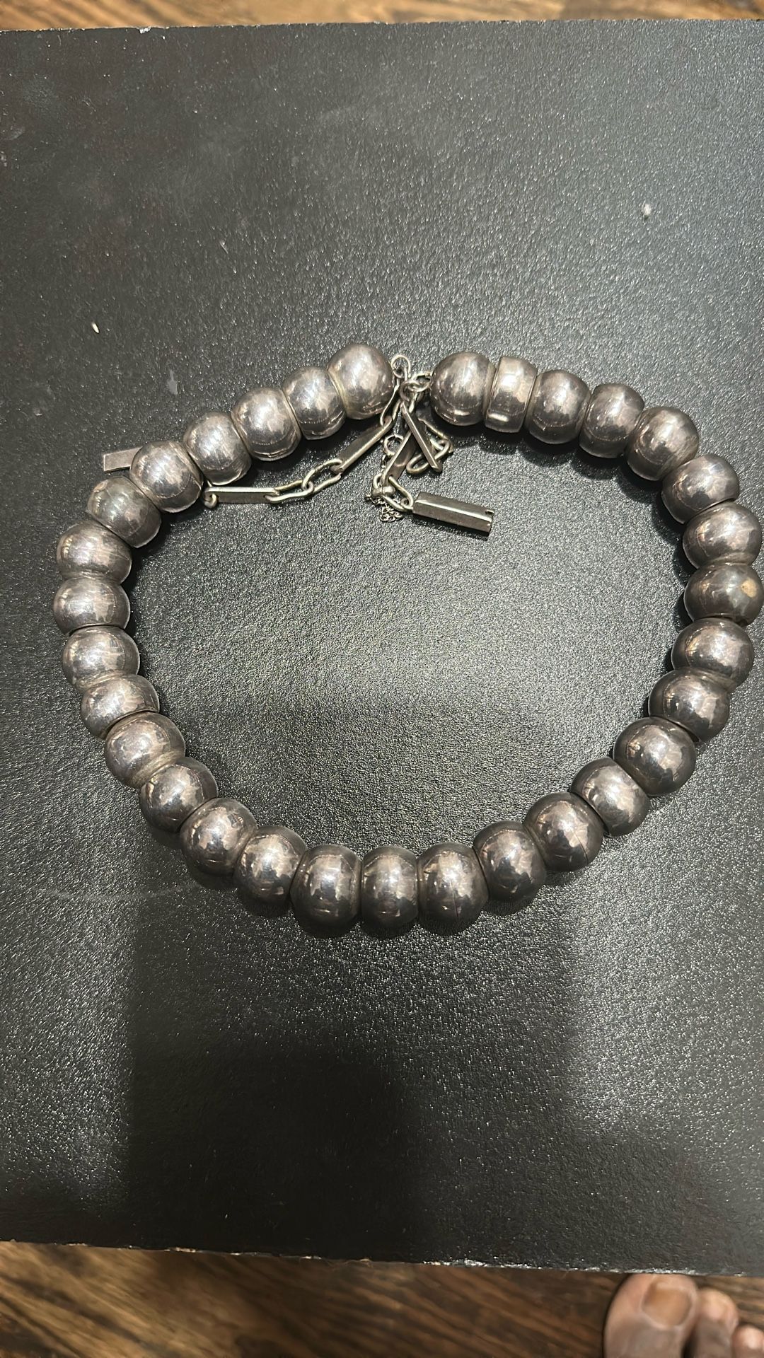 Beautiful Vintage sterling silver hollow bead necklace. 22 Inch.