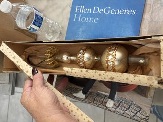 ✨ Vintage Glass Christmas Tree Topper – Gold & Crystal Double-Ball Finial