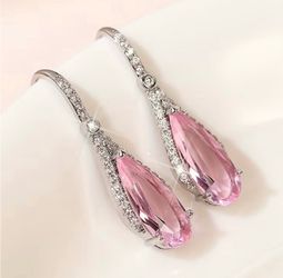 Silver Dangle Drop Earrings Pink Crystals & Aqua Crystal colors Price is per each pair