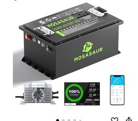 New 48V 105Ah Golf Cart Lithium Battery, Built-in Smart 200A BMS with Touch Monitor and 20-Amp Charger, APP Supported, MAX 10.24 kW, 4000+ Cycles