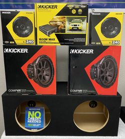 New (2) 10” inch KICKER CVR 700 Watts Subwoofers + Kicker 1600 Watts Amp + (4) 6.5” Kicker Speakers + Box {No Credit Easy Financing}  🔊🤑