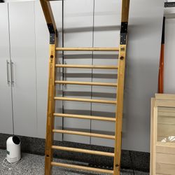 Premium Oak Swedish Ladder / Stall Bars w/ Angled Top Pull-Up Bar - Like New!