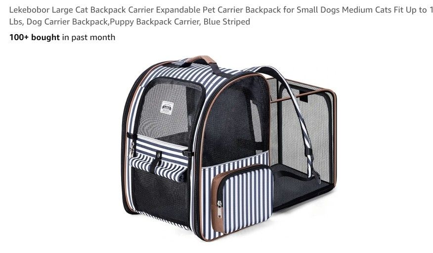 Lekebobor Large Cat Backpack Carrier Expandable Pet Carrier Backpack for Small Dogs Medium Cats Fit Up to 18 Lbs, Dog Carrier Backpack,Puppy Backpack