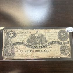 Authentic $5 Note Confederate States Of America 