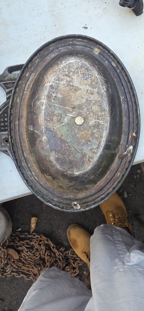 Vintage Copper Tray Solid Copper Oval 9x12” Ornate Rim Oxidized
