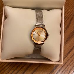 Ellen Tracy Silver With Rose Watch 