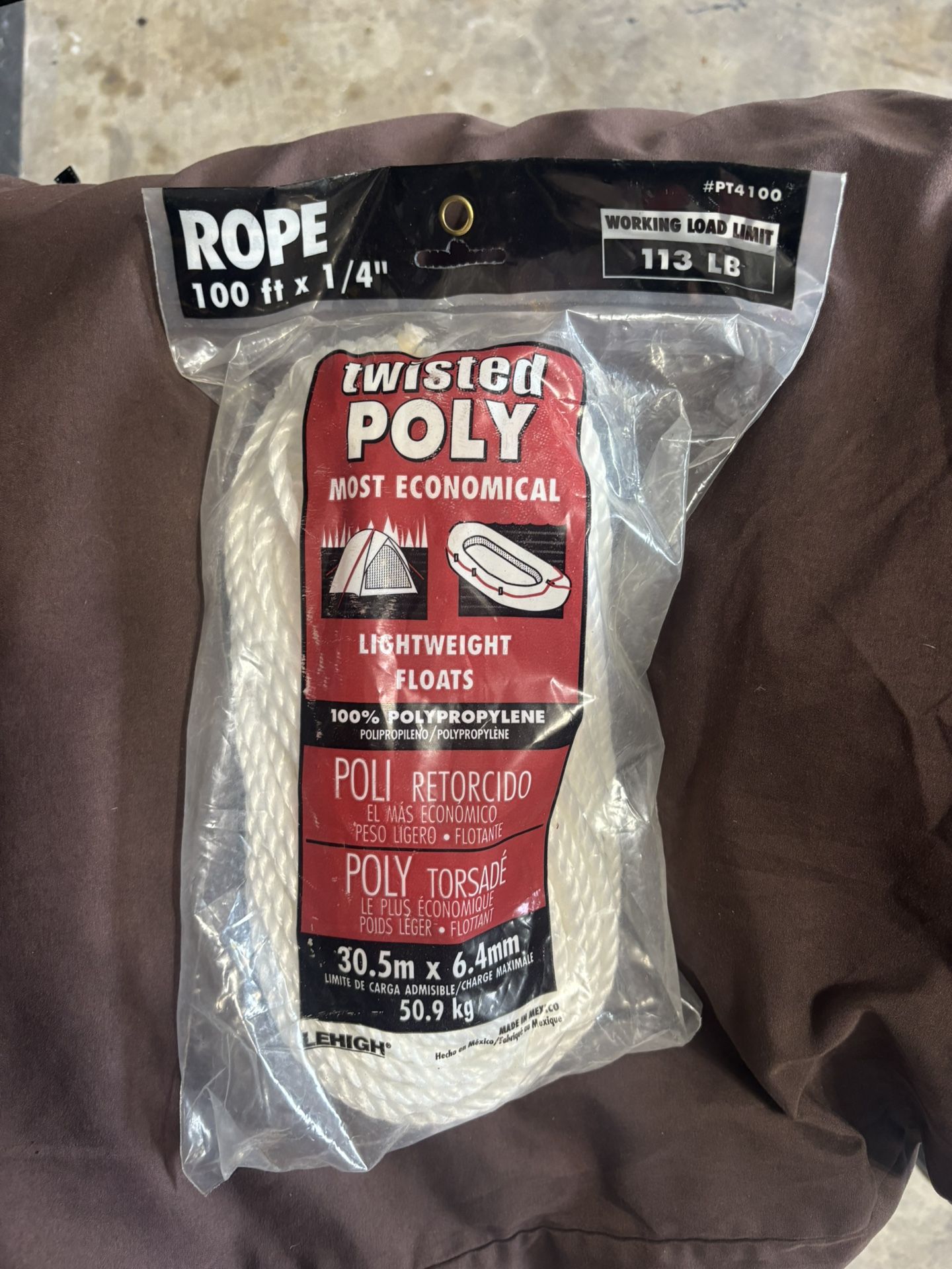 1/4” wTwisted Poly Rope 100’