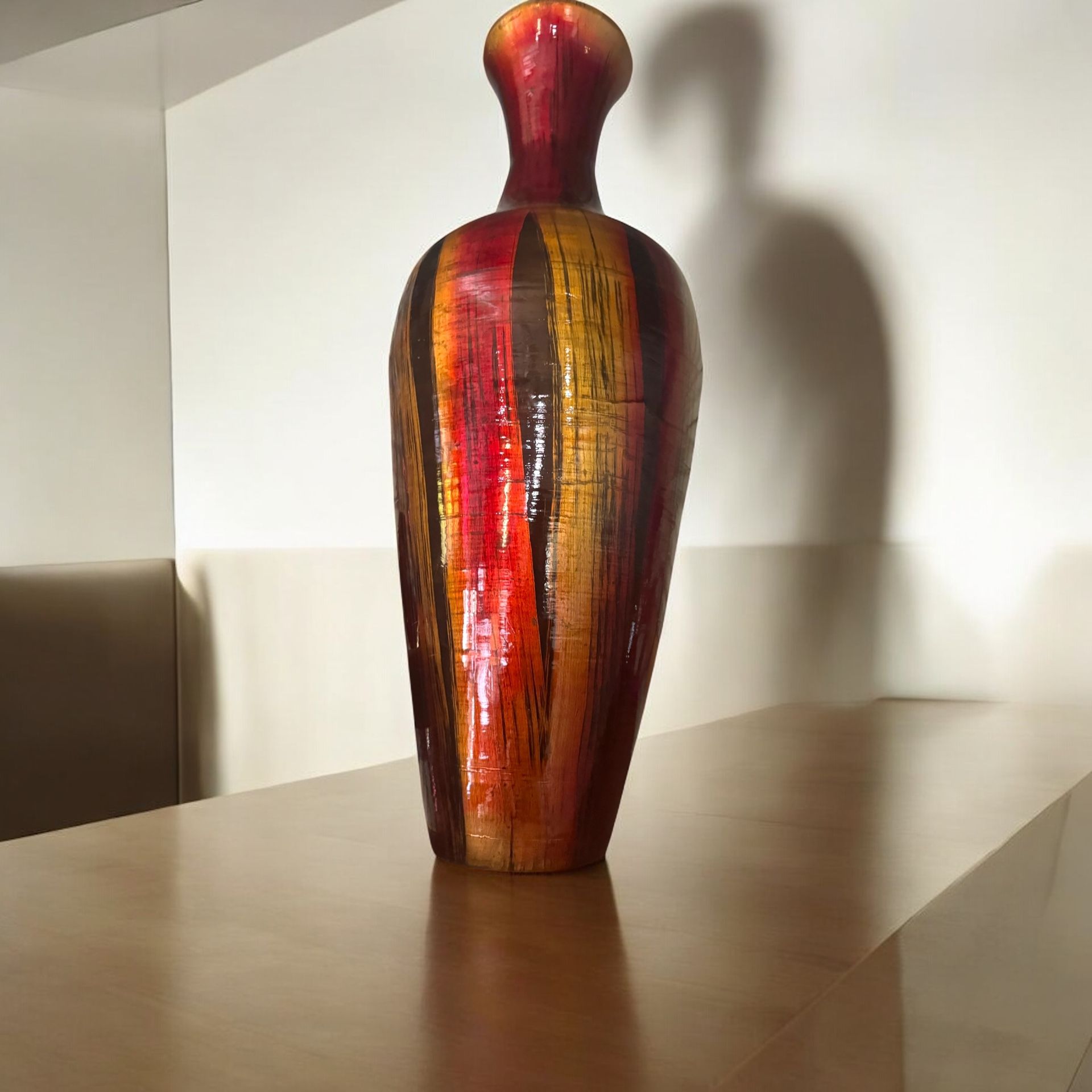 Red & Orange Long Neck Bamboo Vase, 29"