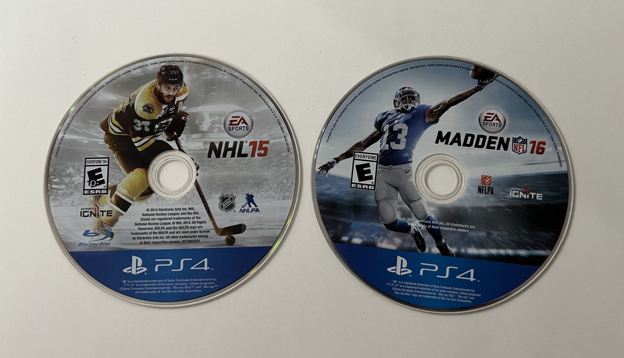 Lot of 2 PS4 Madden 16 & NHL 15 Disc Only
