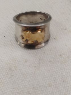 Chateau D'Argent Sterling Silver Cigar Band Ring with 18K Gold Elephant