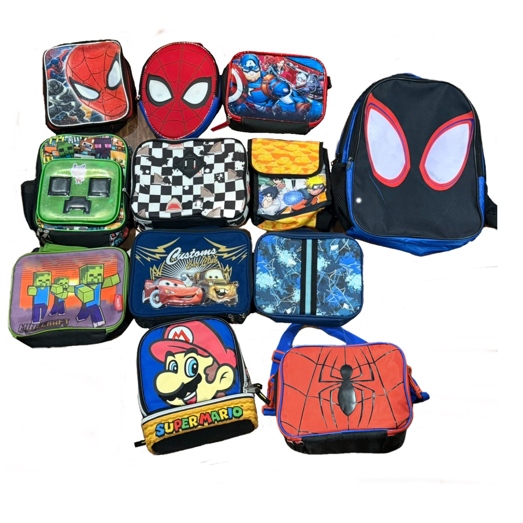 Kids Backpack & Lunchbox Lot • Minecraft, Spider-Man, Super Mario, Avengers + More!