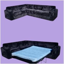 BRAND NEW 7X9FT SECTIONAL SOFA WITH SLEEPER, Cordoroy BLACK FABRIC. CUSTOM MADE AVAILABLE 