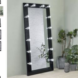 Black Hollywood Style Floor Mirror 14 Clear Bulbs Included 71 Inches Tall Brand New In Box Firm Price $280
