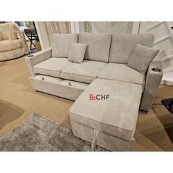 Black Friday Thanksgiving Sleeper Sectional Sofa With Cup Holders  // Colors Available 