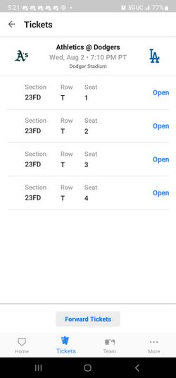 Dodger tickets tonight Field lvl vs Oakland