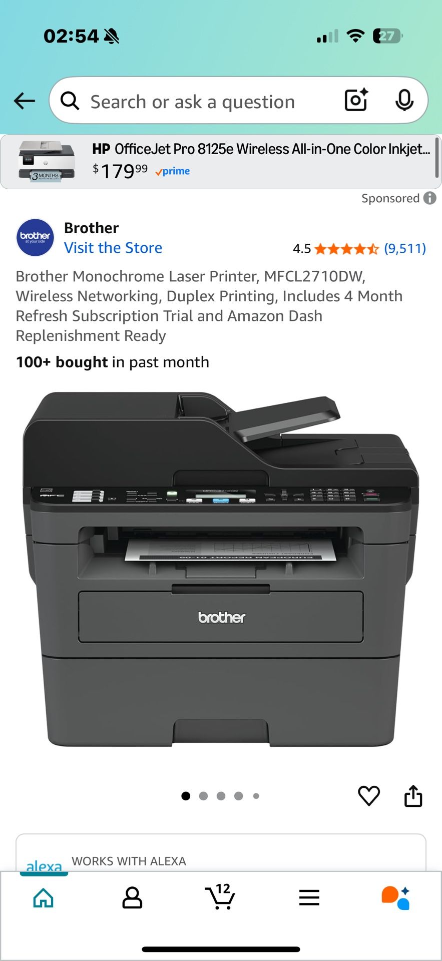 Brother Monochrome Laser Printer, MFCL2710DW