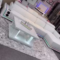 White Leather Sectional , Zero Money Down !!