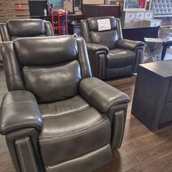 Top Grain Real Leather Glider Recliner Chairs With Dual Power Recliners And Power Headrest
