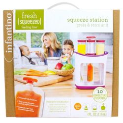 BRAND NEW Infantino Squeeze Station, Baby Food Maker & Pouch Filler, Fill 3 Reusable Pouches at Once, Easy to Use, Dishwasher Safe, Homemade Baby Food