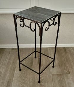 12 x 12 x 27 Wrought Iron Square Plant Stand with Wood Top