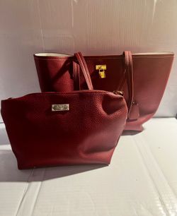 BCBG Paris Pebbled Burgundy Faux Leather Tote and Crossbody Bag Set