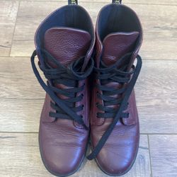 Dr Doc Martens Leather Oxford Red Leyton Combat Boots Size 8 Womens
