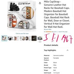 Milix CapStrap - Genuine Leather Hat Racks for Baseball Caps. Modern Baseball Hat Organizer for Baseball Caps. Baseball Hat Rack for Wall, Door 