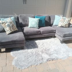Grey Double Chaise Sectional Sofa 
