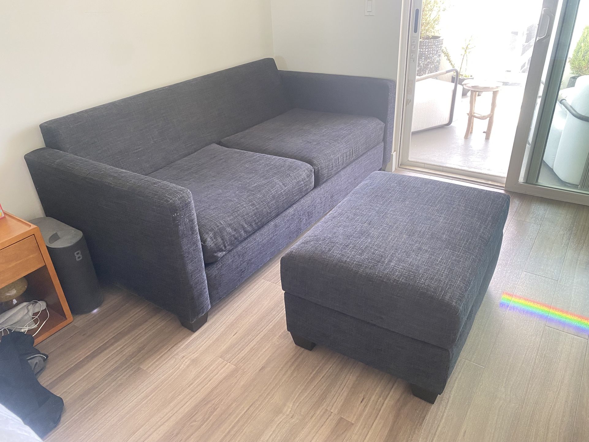Deep Comfortable Small Black Linen Texture Sofa + Ottoman