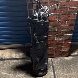 Golf clubs And Leather Golf Bag