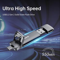 SSK 128 GB Dual USB C Flash Drive 2-in-1 Type C+ USB A 3.2 Gen2 Solid State Thumb Drive,Speed Up to 550MB/s Memory Stick Data Storage for iPhone 15, A