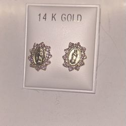 Virgen Earrings 14k Solid Gold