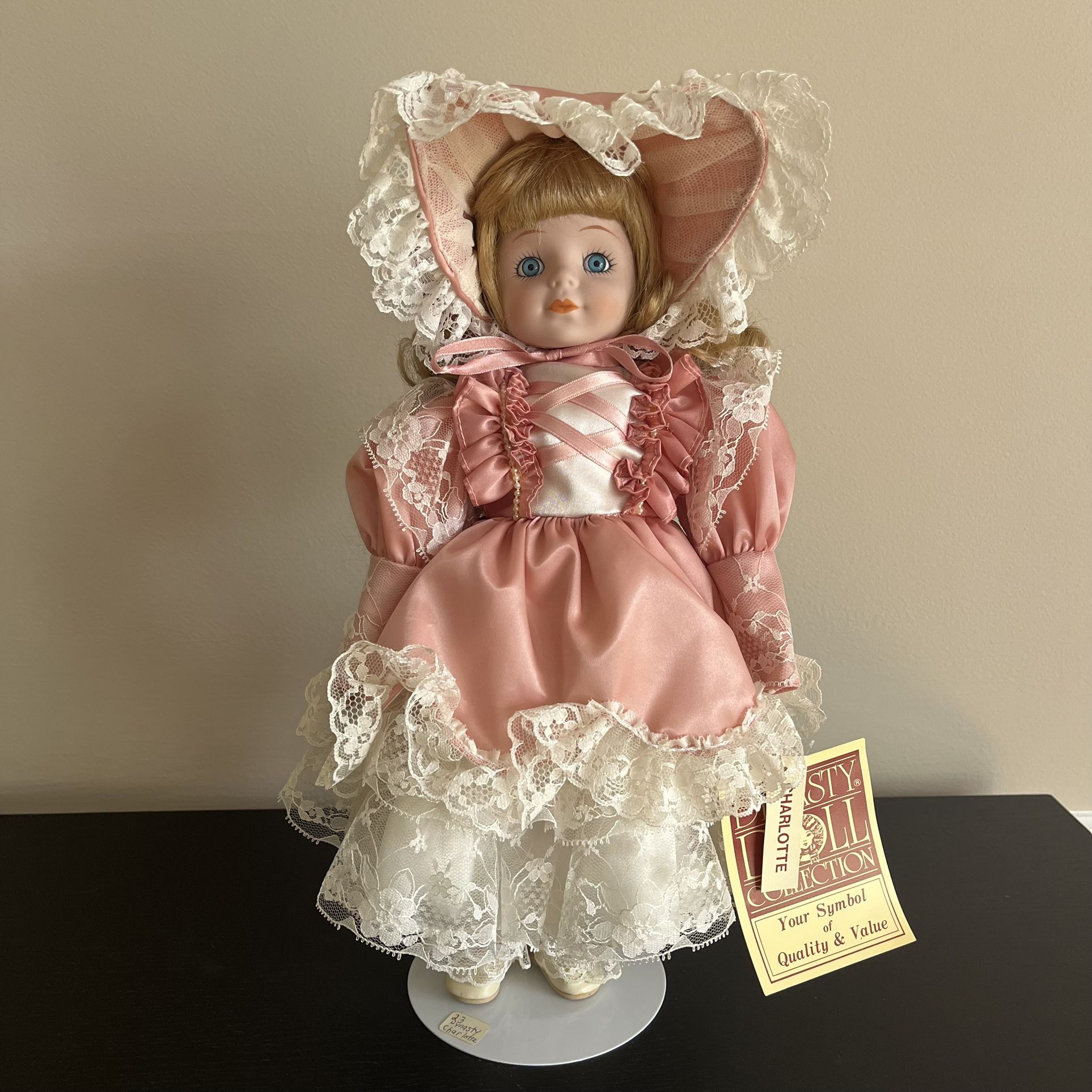 Vintage Dynasty Charlotte Porcelain Doll With Stand 14in